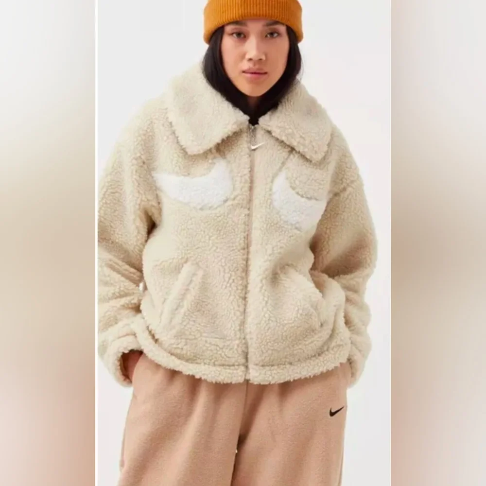 Nike Women's Sportswear Swoosh Sherpa Full-Zip‎ Jacket, OFF-WHITE, Sz XS